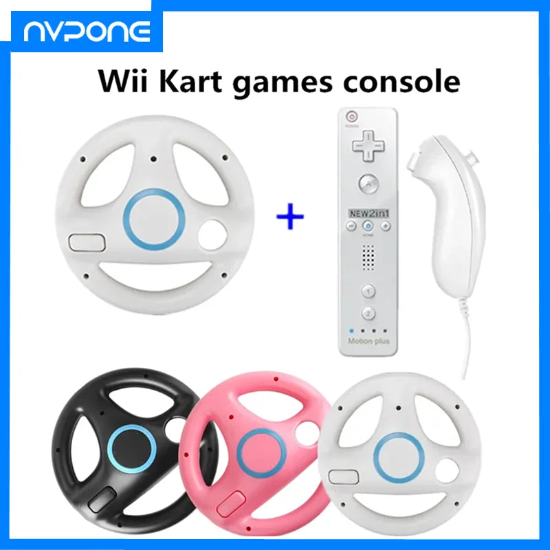 2Pcs 2-in-1 straight handle to Wii Kart Remote Controller Gamepad games console for Nintendo Neutral Game Racing Steering Wheel