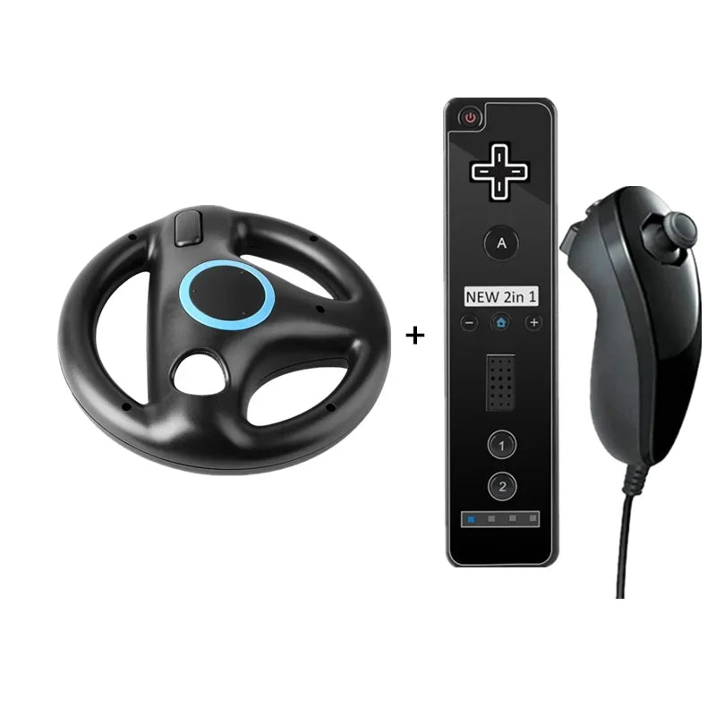 2Pcs 2-in-1 straight handle to Wii Kart Remote Controller Gamepad games console for Nintendo Neutral Game Racing Steering Wheel