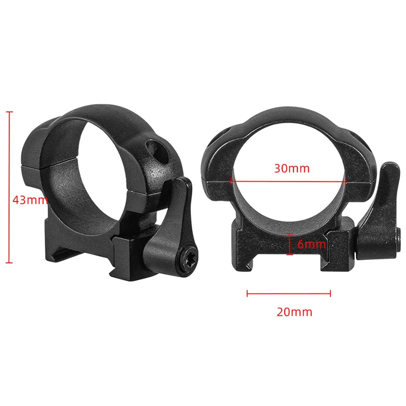 2Pcs /Set Steel Scope 30mm Rings Quick Release Low Medium High Profile For 20mm Rail Hunting Scopes Ring Mount