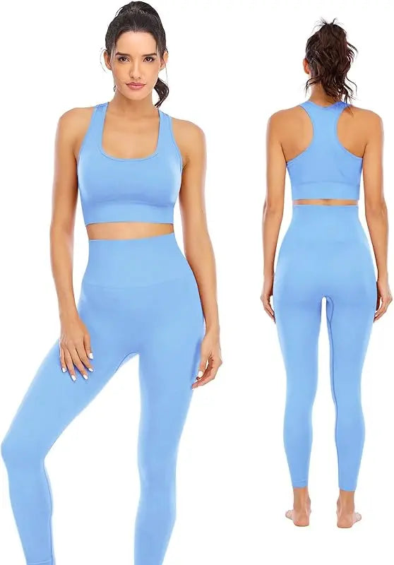 Workout Sets for Women 2 Piece High Waisted Seamless Leggings with Padded Stretchy Sports Bra Sets Gym Clothes gtooza.com