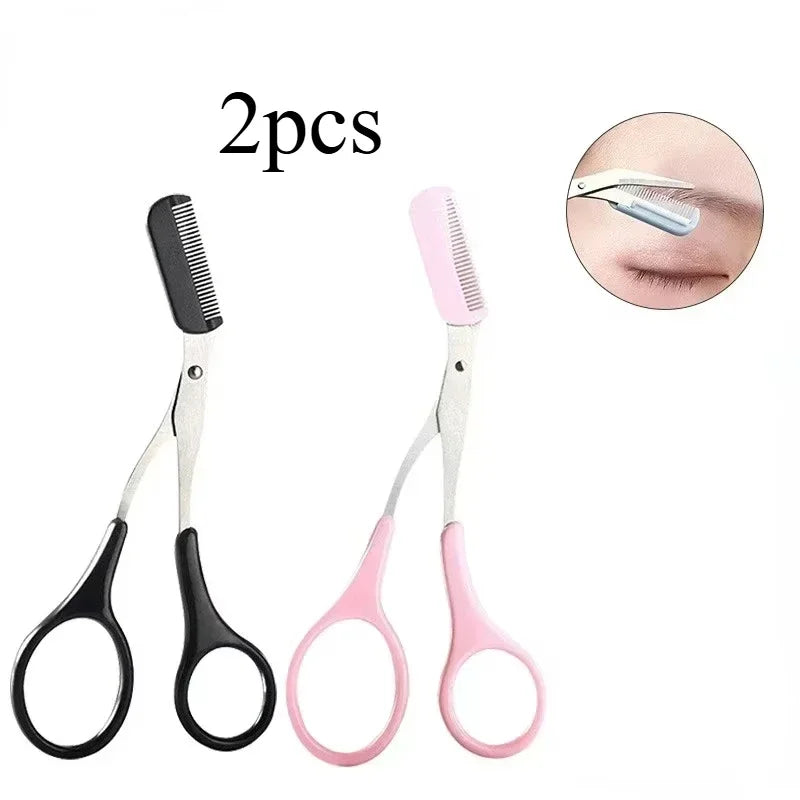 2pc/1 Safe Eyebrow Trimmer Makeup Tools Stainless Steel Eyebrow Scissors with Comb Removal Shaver Eyebrows Shaping Makeup tools