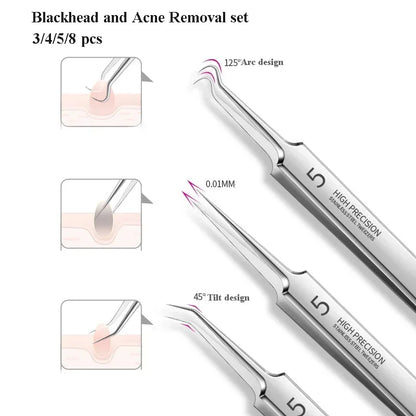 3-8pcs Stainless Steel Acne Needles Blackhead Remover Tools Pore Cleansing Tools Professional Facial Care Beauty Tools