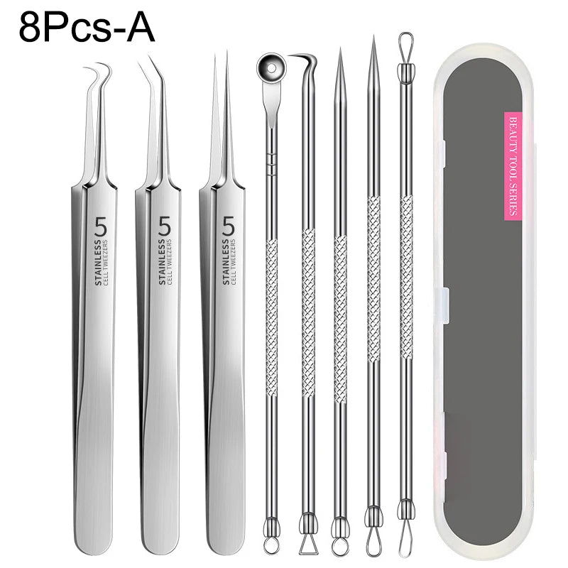 3-8pcs Stainless Steel Acne Needles Blackhead Remover Tools Pore Cleansing Tools Professional Facial Care Beauty Tools