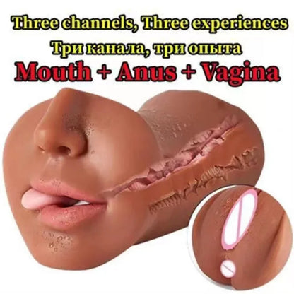 3 IN 1 Vaginal Anus Masturbation Cup Double Head Sex Real Deep Throat Male Masturbator Blowjob Sexy Toys  Men Adult Products