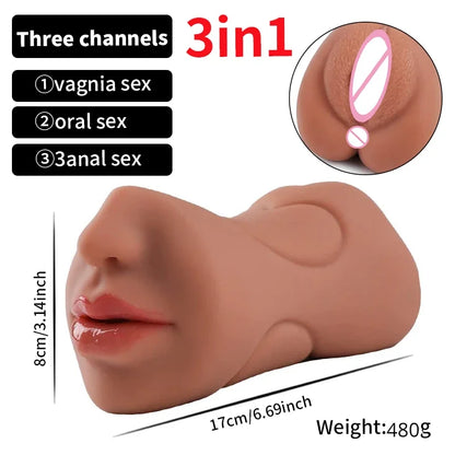 3 IN 1 Vaginal Anus Masturbation Cup Double Head Sex Real Deep Throat Male Masturbator Blowjob Sexy Toys  Men Adult Products