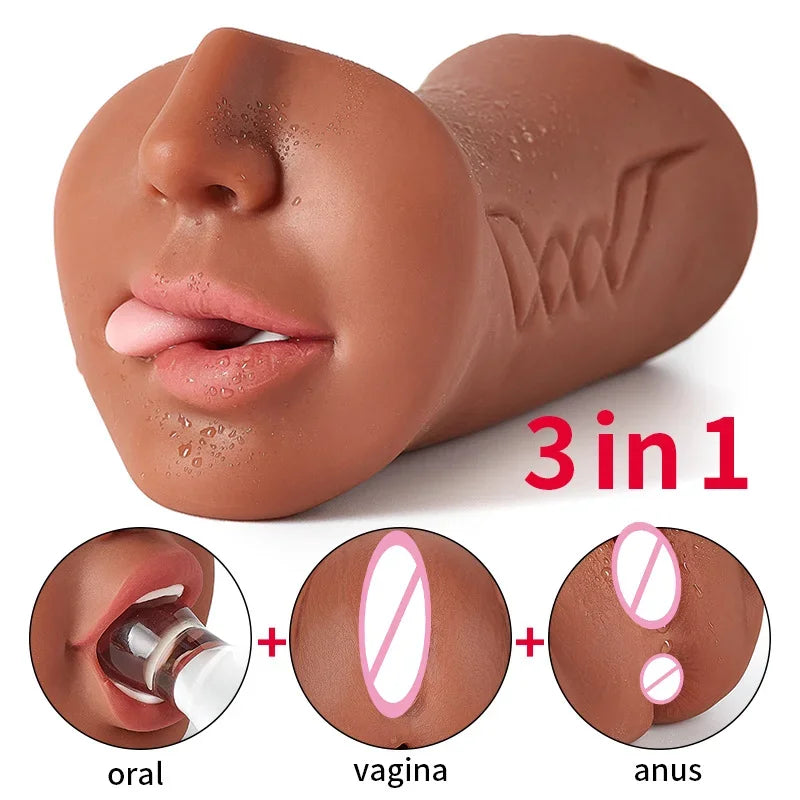 3 IN 1 Vaginal Anus Masturbation Cup Double Head Sex Real Deep Throat Male Masturbator Blowjob Sexy Toys  Men Adult Products