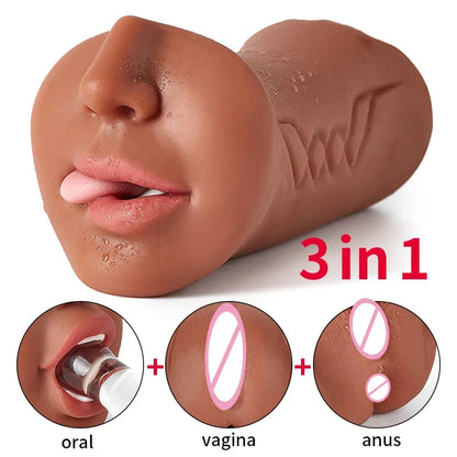 3 IN 1 Vaginal Anus Masturbation Cup Double Head Sex Real Deep Throat Male Masturbator Blowjob Sexy Toys  Men Adult Products