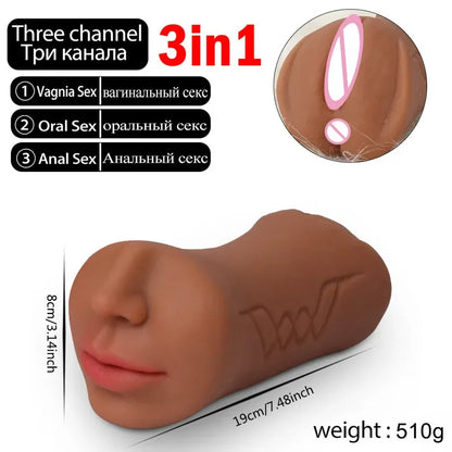 3 IN 1 Vaginal Anus Masturbation Cup Double Head Sex Real Deep Throat Male Masturbator Blowjob Sexy Toys  Men Adult Products