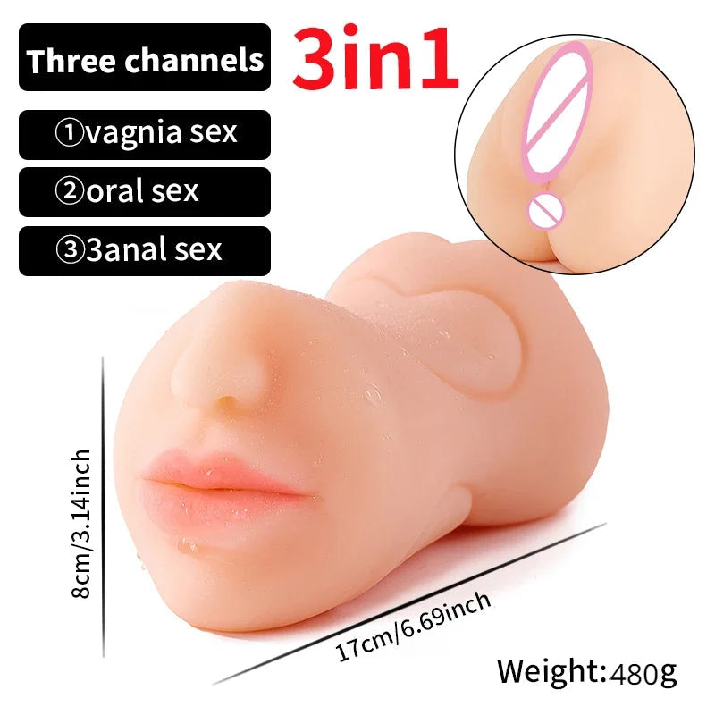 Gtooza_3 IN 1 Vaginal  Masturbation Cup Double Head Sex Real Deep Throat Male Masturbator  Sexy Toys  Men Adult Products gtooza.com