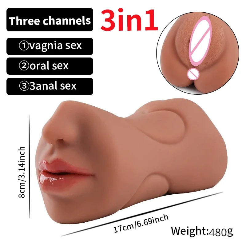 Gtooza_3 IN 1 Vaginal  Masturbation Cup Double Head Sex Real Deep Throat Male Masturbator  Sexy Toys  Men Adult Products gtooza.com