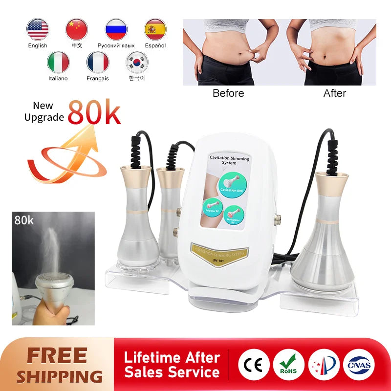 3 IN1 80K Cavitation Slimming Machine Ultrasonic Body Shaping Massage Weight Loss RF Anti-Wrinkle Skin Lift Tighten Beauty Care