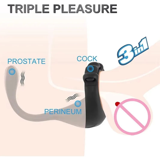 3 In 1 Cock Vibrator Penis Ring Butt Anal Plug Male Prostate Massager Stimulator Wireless Remote Cocking Sex Toys  Men Adults