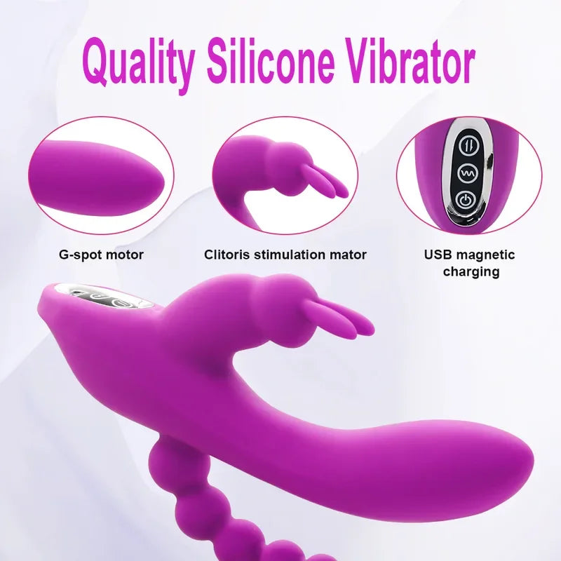 Gtooza3 In 1  Rabbit Vibrators Woman  Massage Anal Beads Sex Toys  Adults G-Spot Stimulation Female Masturbator gtooza.com