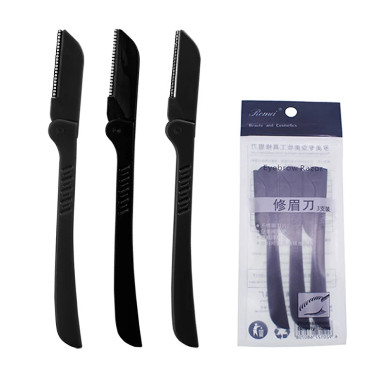 3 Pcs Eyebrow Trimmer Face Razor Eyebrow Portable Blades Shaver Knife Hair Remover Set Makeup Eyebrow Profiler Tools