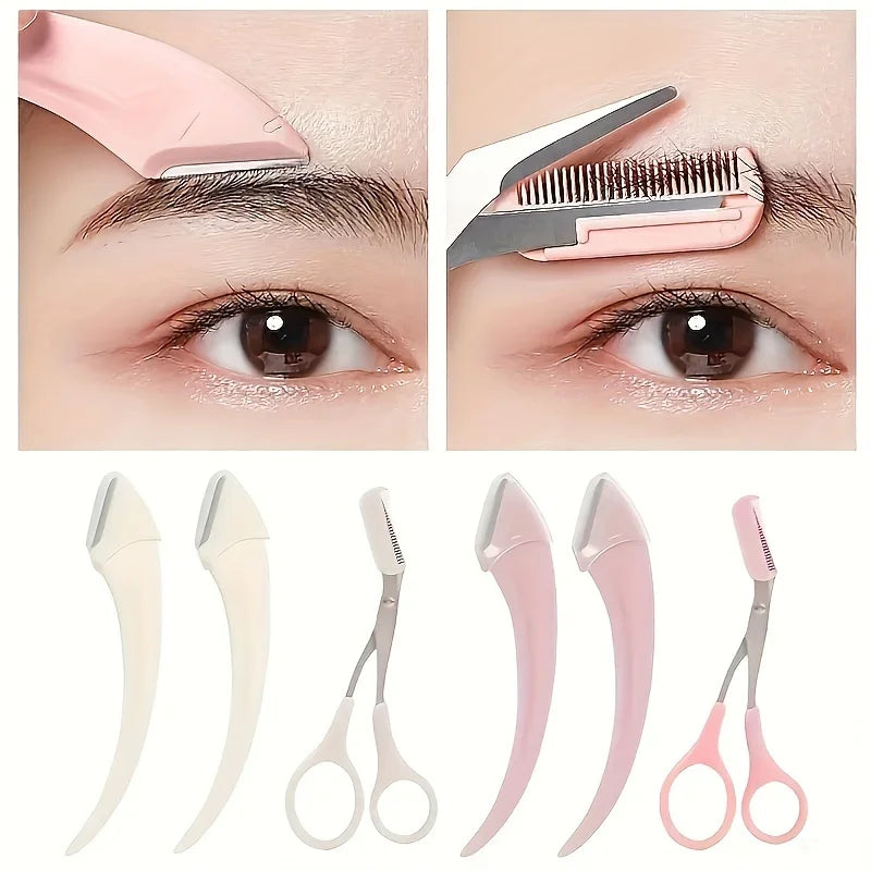 3-Piece Eyebrow Trimmer Set, Eyebrow Scissors with Comb and Curved Eyebrow Trimmer Tool, Simple Eyebrow Shaping Tool