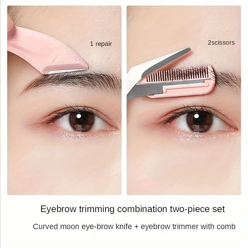 3-Piece Eyebrow Trimmer Set, Eyebrow Scissors with Comb and Curved Eyebrow Trimmer Tool, Simple Eyebrow Shaping Tool