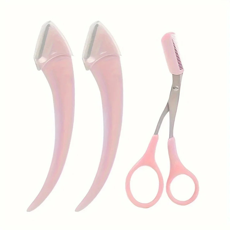 3-Piece Eyebrow Trimmer Set, Eyebrow Scissors with Comb and Curved Eyebrow Trimmer Tool, Simple Eyebrow Shaping Tool