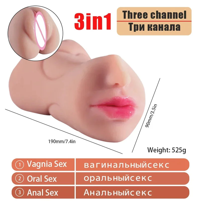 3 in 1 Artificial Male Masturbator Cup Realistic Vaginal Real Oral Vagina Anal Silicone Ass Sex Toys  Men Masturbation