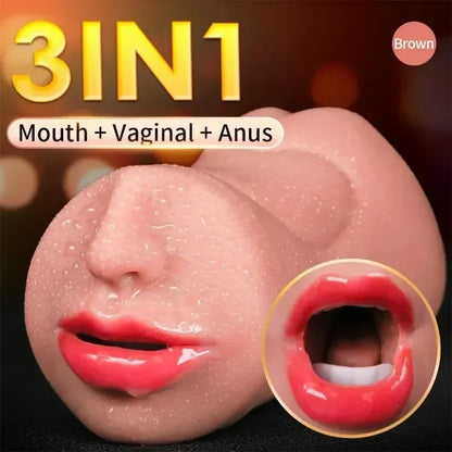 3 in 1 Artificial Male Masturbator Cup Realistic Vaginal Real Oral Vagina Anal Silicone Ass Sex Toys  Men Masturbation