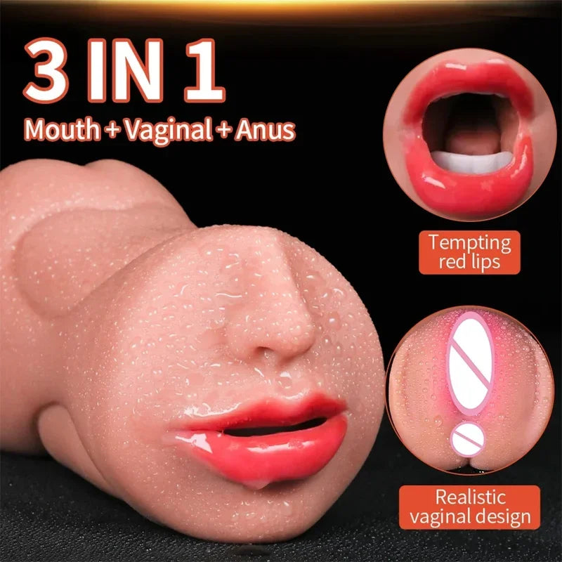 3 in 1 Artificial Male Masturbator Cup Realistic Vaginal Real Oral Vagina Anal Silicone Ass Sex Toys  Men Masturbation