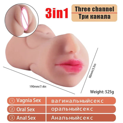 Gtooza_3 in 1 Artificial Male Masturbator Cup Realistic Vaginal Real Oral Vagina Anal Silicone Ass Sex Toys  Men Masturbation gtooza.com