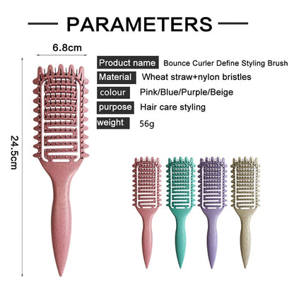 3 in 1 Curl Define Styling Brush Hollow Out Detangling Hair Brush Tangled Hair Comb Shaping Defining Curls Barber Styling Tools