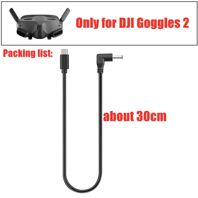 30/130CM Power Charging Cable  DJI FPV Goggles 2/V2 Fast Charge Mobile Pwoer Supply Cable  DJI FPV Goggles 2/V2