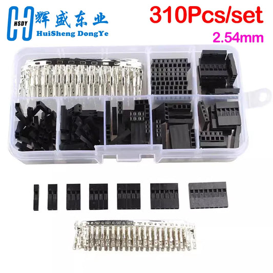 310Pcs/set 2.54mm Male+Female Dupont Wire Jumper Line Cable 1/2/3/4/5/6/8 Pin Header Connector Housing Electronic DIY Kit