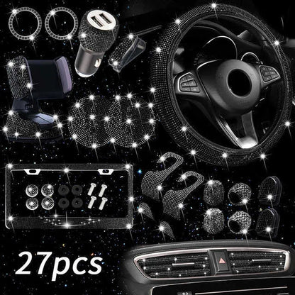 New New 27Pcs Bling Car Accessories Set for Women Steering Wheel Cover Lice