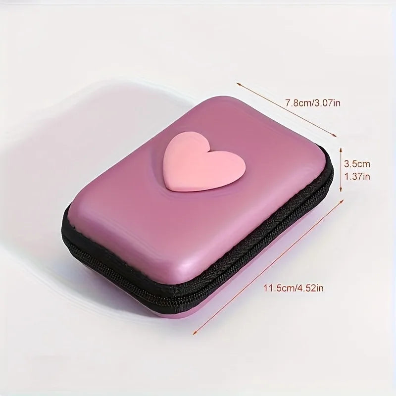 PC 3D Love Heart Headphone Data Cable Storage Bags Charger Power Bank Rectangular Box Zipper Bag Pocket Pouch