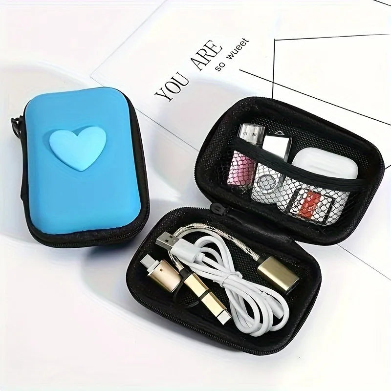 PC 3D Love Heart Headphone Data Cable Storage Bags Charger Power Bank Rectangular Box Zipper Bag Pocket Pouch