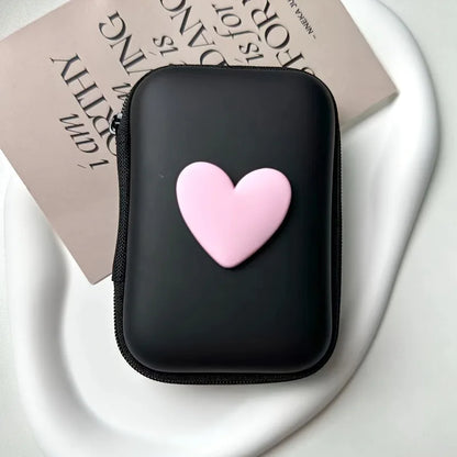 PC 3D Love Heart Headphone Data Cable Storage Bags Charger Power Bank Rectangular Box Zipper Bag Pocket Pouch