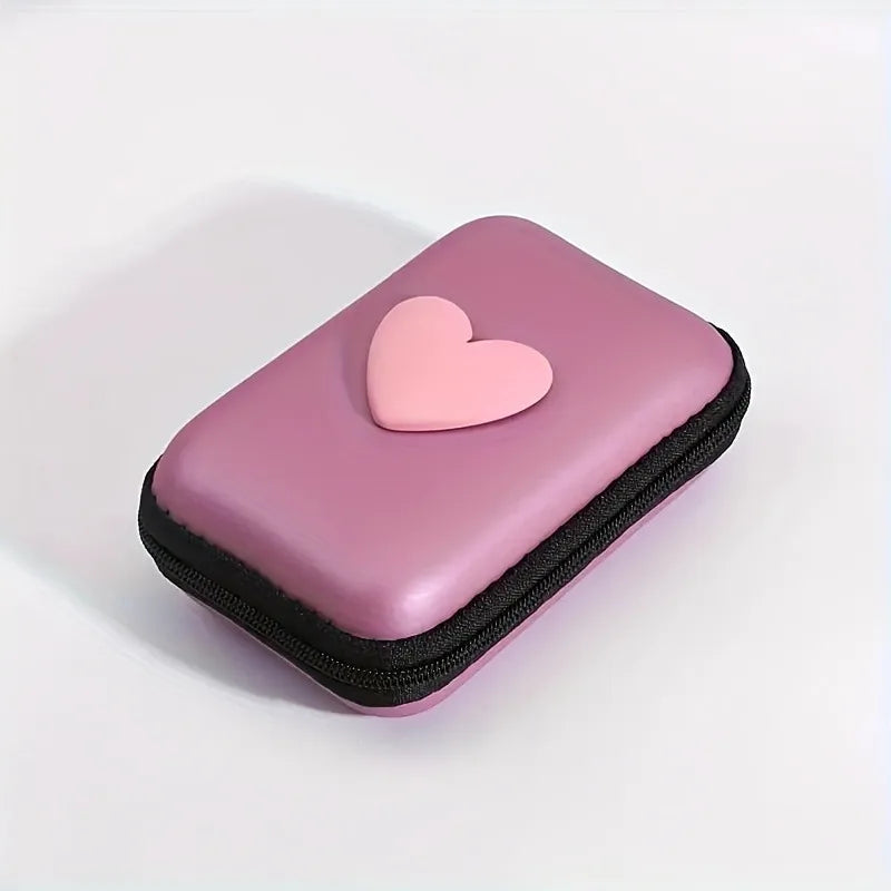 PC 3D Love Heart Headphone Data Cable Storage Bags Charger Power Bank Rectangular Box Zipper Bag Pocket Pouch