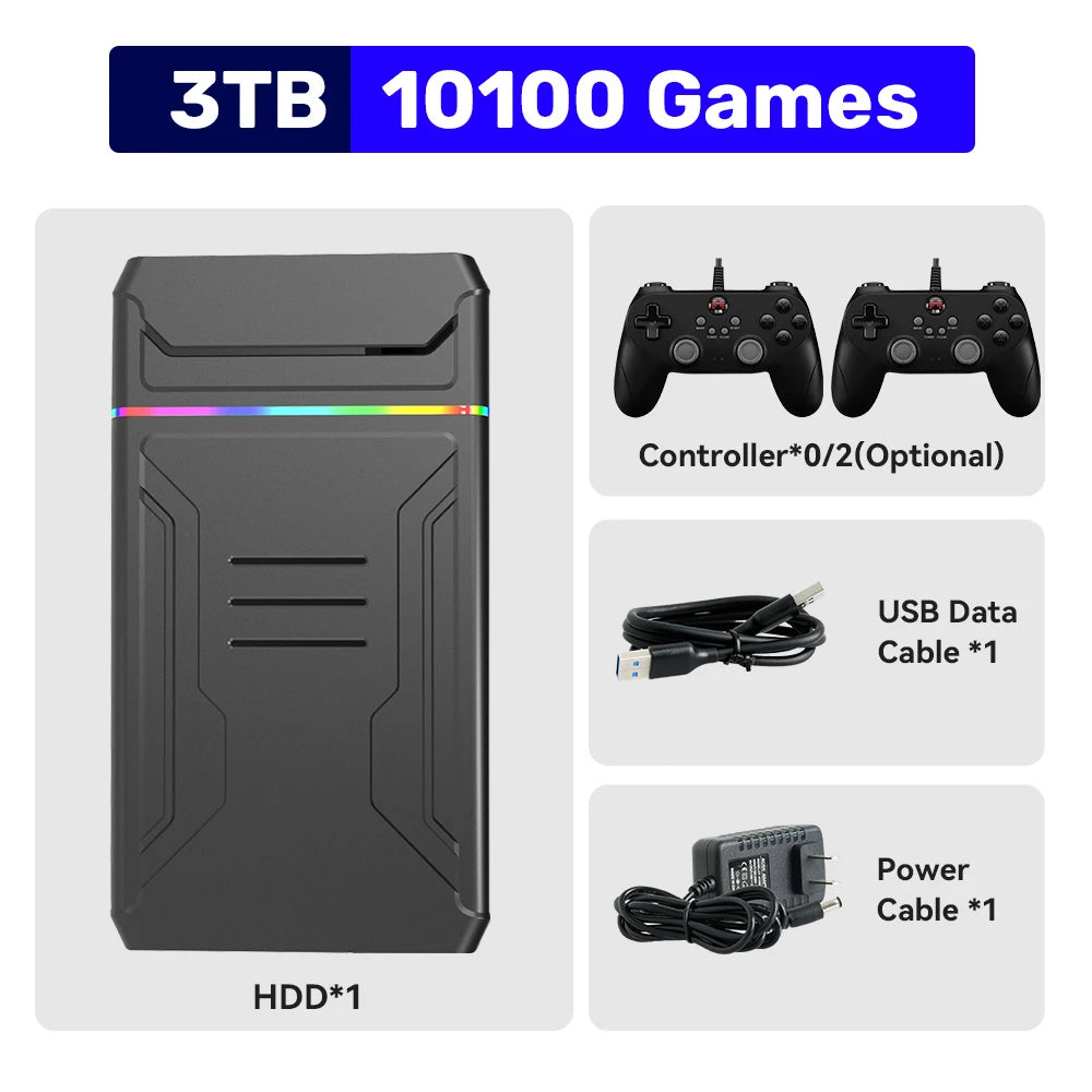 3T Game Hard Drive Launchbox Gaming HDD with 10107 AAA PC/3D Games  XBOX/XBOX ONE/PS4/PS3/PS2/SWITCH/WiiU Retro Game Console