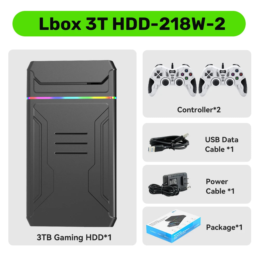 3T Gaming HDD Launchbox OS Retro Game Console  XBOX/PS4/Switch/PS3/PS2/PS1/WiiU/Wii/DC with 10107 Games  Windows PC/Laptop