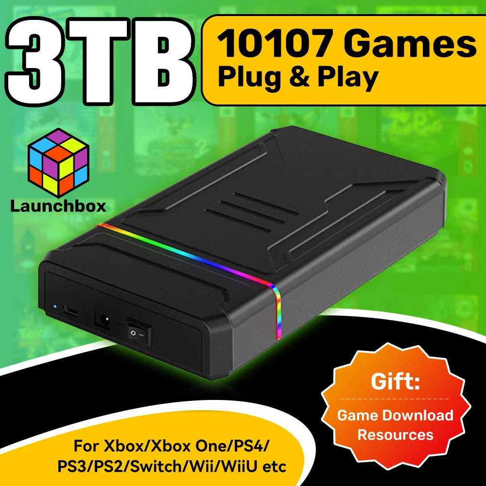 3T Gaming HDD Launchbox OS Retro Game Console  XBOX/PS4/Switch/PS3/PS2/PS1/WiiU/Wii/DC with 10107 Games  Windows PC/Laptop