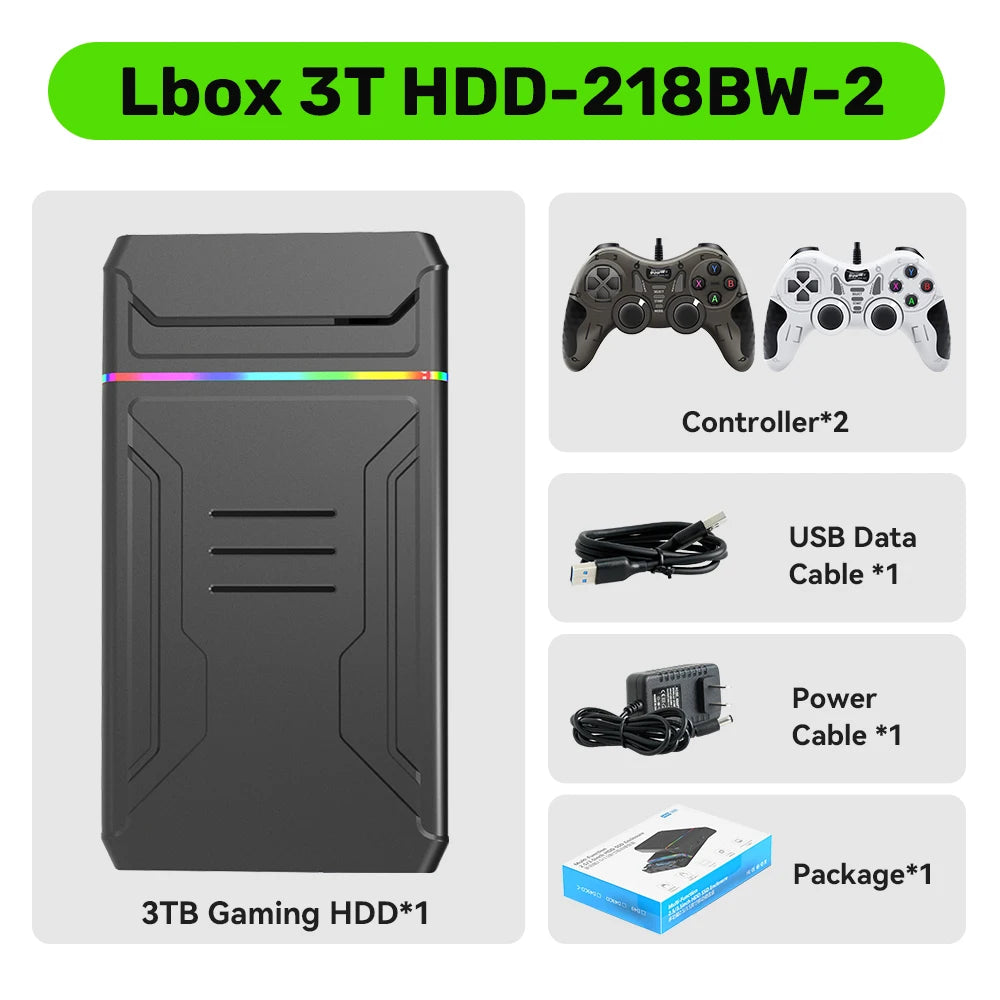 3T Gaming HDD Launchbox OS Retro Game Console  XBOX/PS4/Switch/PS3/PS2/PS1/WiiU/Wii/DC with 10107 Games  Windows PC/Laptop