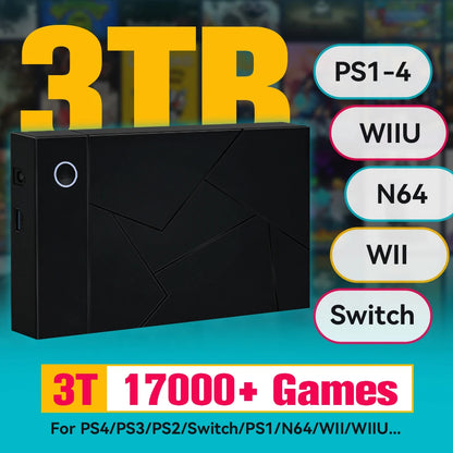 3TB Gaming Emulation Hard Drive With 17000 Retro/PC Games Launchbox Retrobat Playnite Gaming HDD For PS4/PS3/Switch/WIIU/N64/PS1