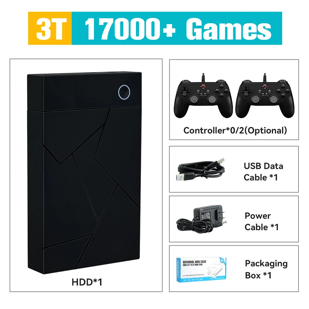 3TB Gaming Emulation Hard Drive With 17000 Retro/PC Games Launchbox Retrobat Playnite Gaming HDD For PS4/PS3/Switch/WIIU/N64/PS1