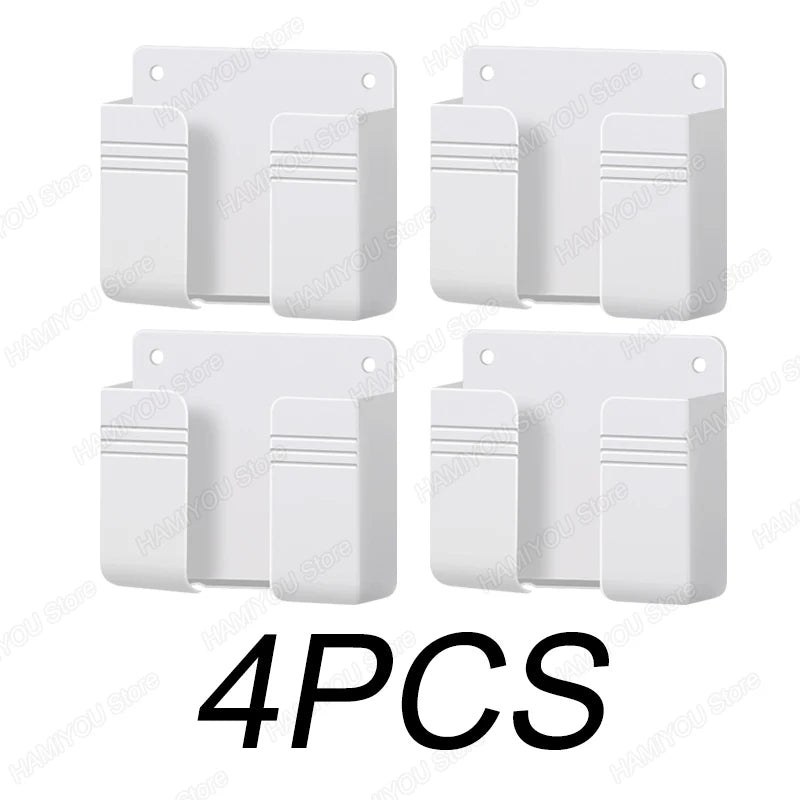 PC 4-1Pcs Multifunction Wall Mounted Organizer Storage Box Punch Free  Remote Control Mobile Phone Plugs Cable Charging Holder