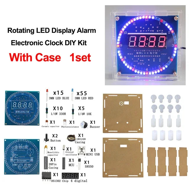 4/6-Digit Rotating Digital DIY Clock Kits with Acrylic Shell 51 DIY Alarm Clock Soldering Practice Kit for Learning Electronics