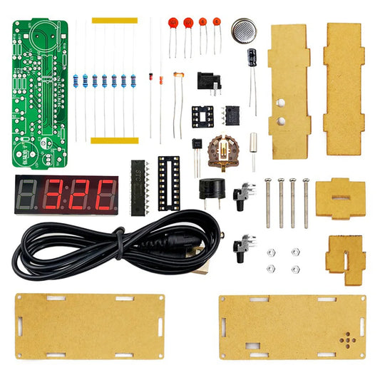 4 Digit Rechargeable DIY Digital Clock Kit SMD SMT Light-Controlled Alarm Clock Soldering Projects for DIY Learning Electronics