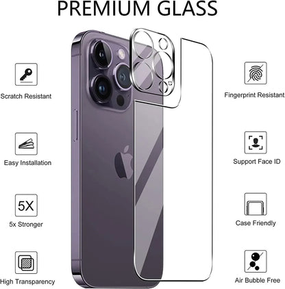 4 In 1 Back + Camera Len Tempered Glass Films For iPhone 16 15 14 13 Pro MAX 13Mini Back Screen Protector With Lens Glass Cover