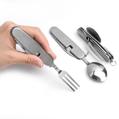 PC 4 in 1 Camping Cutlery Set Stainless Steel Foldable Spoon Fork Knife Bot