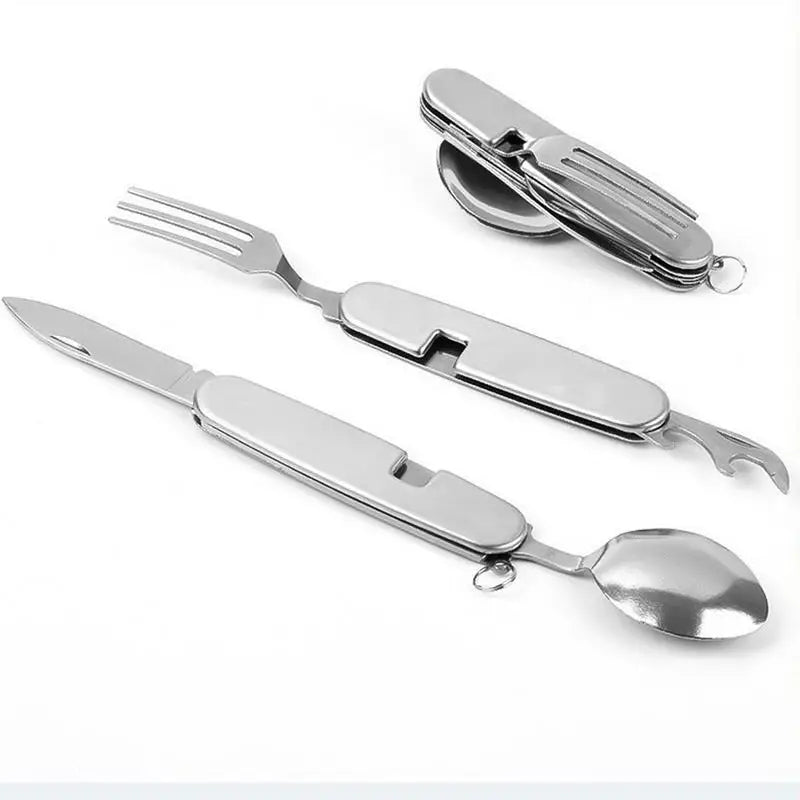 PC 4 in 1 Camping Cutlery Set Stainless Steel Foldable Spoon Fork Knife Bot