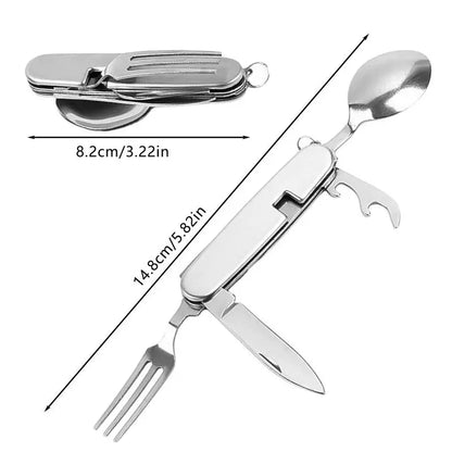 PC 4 in 1 Camping Cutlery Set Stainless Steel Foldable Spoon Fork Knife Bot