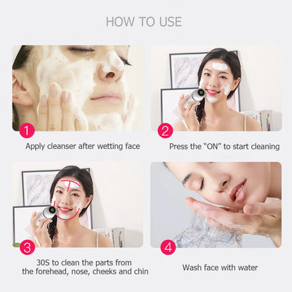 PC 4 in 1 Electric Facial Cleanser Massage Wash Auto Rotating Face Cleansing Machine Waterproof Removal Pore Blackhead Exfoliator