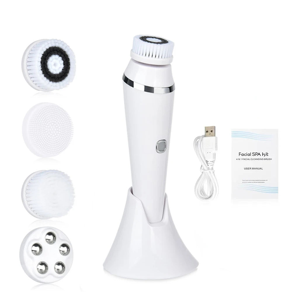 PC 4 in 1 Electric Facial Cleanser Massage Wash Auto Rotating Face Cleansing Machine Waterproof Removal Pore Blackhead Exfoliator