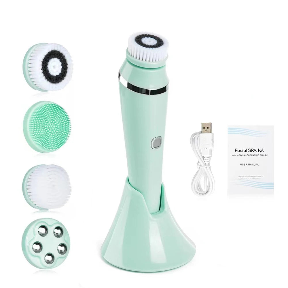 PC 4 in 1 Electric Facial Cleanser Massage Wash Auto Rotating Face Cleansing Machine Waterproof Removal Pore Blackhead Exfoliator