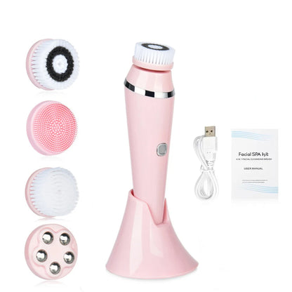 PC 4 in 1 Electric Facial Cleanser Massage Wash Auto Rotating Face Cleansing Machine Waterproof Removal Pore Blackhead Exfoliator